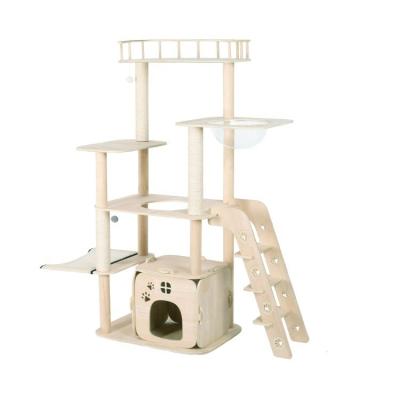 China Commercial E-commerce Stores Cat Tree Wood Sisal Multilayer Cat Scratch Tree with Cat Bed for sale