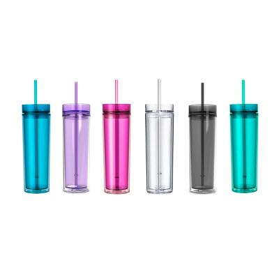 China Wholesale Sustainable Reusable Pastel Clear Acrylic Plastic Double Wall Water Tumbler With Lids And Straws for sale