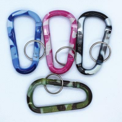 China Promotion Gift Aluminum D Ring Carabiners Clips Keychain Spring Loaded Snap Door Link Camouflage Color for sale