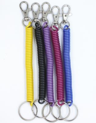 China Promotion Gift Retractable Colorful Flexible Spiral Spring Coil Key Chain Stretch Rope Pocket Hanging Key Chain With Snap On Clip Hook for sale