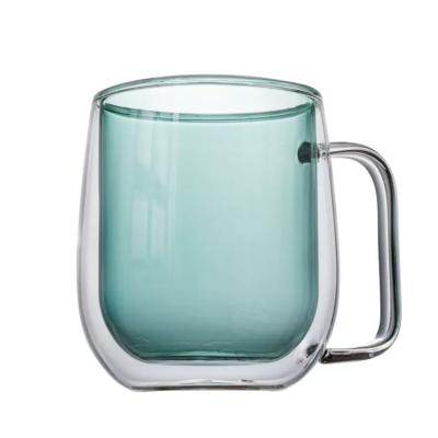 China Sustainable 300ml Double Cup Glassware Coffee Mug Glass Insulated Cup for sale