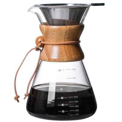 China 1000ml Stocked W Bring Over Coffee Sharing Pot Makers Supply Heat Resistant Glass Hand Brew Coffee Pot Support Logo for sale