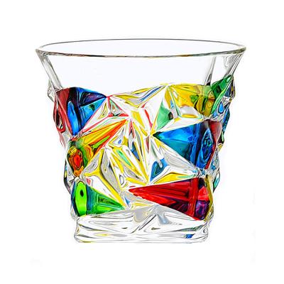 China Creative Custom Logo 300ml Custom Logo Vodka Whiskey Colored Diagonal Crystal Cutting Glass Tumbler for sale