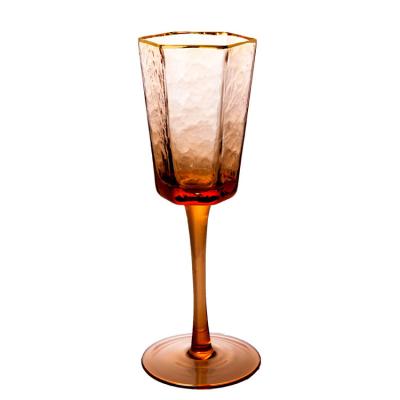 China Simple Hexagonal Glass Wine Glasses Support Customizable Custom Tall Champagne And Exquisite Red Wine Glasses for sale