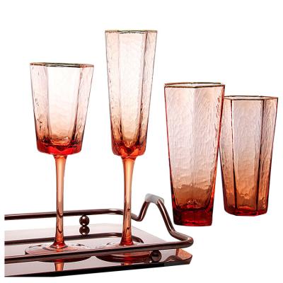 China Light Luxury Household Wine Hexagonal Tall Glass Champagne Glass Tumbler Customizable for sale