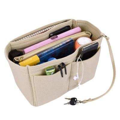 China Durable Portable Women Felt Insert Handbag Purse Organizer Cosmetic Bag Felt Organizer for sale