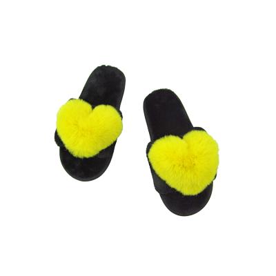 China Wholesale Fur Fluffy Slippers With Hearts Yellow Winter Peach Sheepskin Warm Sandals For Women for sale