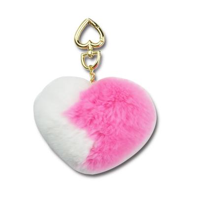 China 2019 Lovely Fur Pompom Heart Pompom Fur Pompom Key Chain Heart Shaped Fur Pompom Key Chain for sale