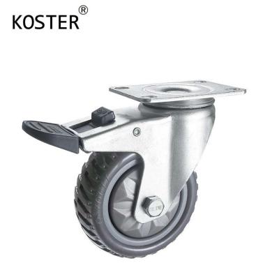 China Grey Free Wheel Rubber Plastic Trolley Dustbin Castor Wheel with Top Plate Size 92*64mm for sale