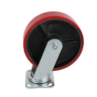 China Zinc Plated Heavy Duty Cast Iron Core PU Caster Red Polyurethane Castors for Trolley for sale