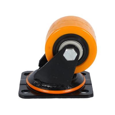 China Industrial Trolley Wheels PU Wheel Caster 4-8 Inch Polyurethane Orange Wheel with Brake for sale