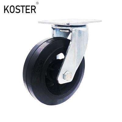 China 600kg 8inch Heavy Duty Scaffold Black Rubber Iron Steel Core Swivel Caster Wheel with 1 for sale