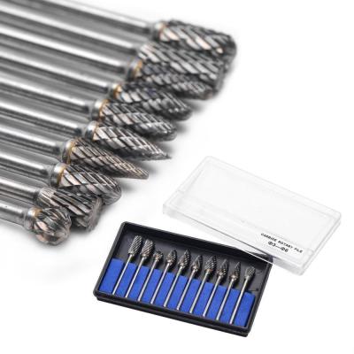 China 6mm Diameter Double Cut Round Tungsten Carbide Rotary Burrs with 3mm Shank Tooth Pattern Blue Coating Paint Carbide Burr for sale