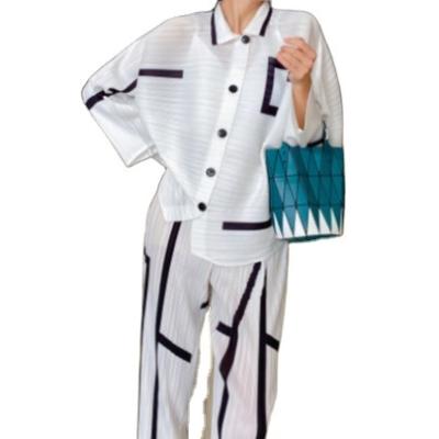 China QUICK DRY New Arrival Stripe Design Two Tone White Purple women suit 2 piece set with long pants for sale