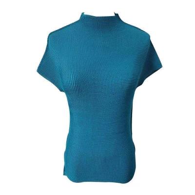 China Anti-wrinkle Pleated Slim Inside With Short Sleeve Women's Half High Neck Blouse Pullover Thin T-shirt Bottom Shirt for sale