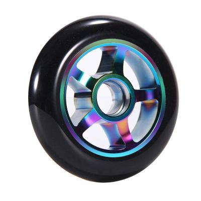 China Smooth Rolling Scooter Wheels 110mm x 24mm 85A Aluminum Spoke Core Metal Hub Park Wheels Stop Scooter Wheels Replacement for sale