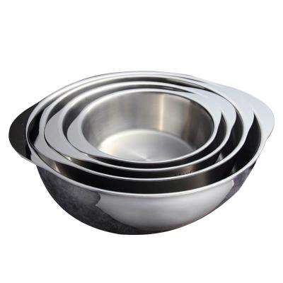 China Sustainable Wholesale Double Ears Food Mixing Bowl Fruit Vegetable Wash Bowl Stainless Steel Basin With Handle for sale