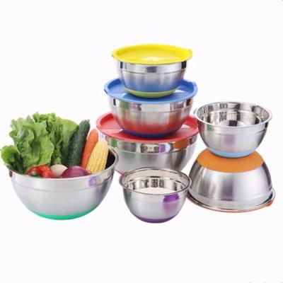 China Stainless Steel Viable Wholesale Mixing Bowl Non-Slip Salad Bowl Mixing Bowl With Silicone Base for sale