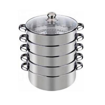 China Sustainable High Quality Five-Row Stainless Steel Steamer Universal Cookware Steamer Pot With Glass Lid for sale