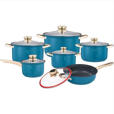 China Sustainable Household Pots And Filters Cookware Nonstick Blue Set Of 201 Stainless Steel Pot Ware for sale