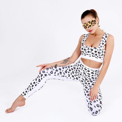 China New Breathable Leopard Patterns High Waist Cropped Gaiters Bra 2 Pieces Sports Sets Gym Fitness Suits For Women for sale