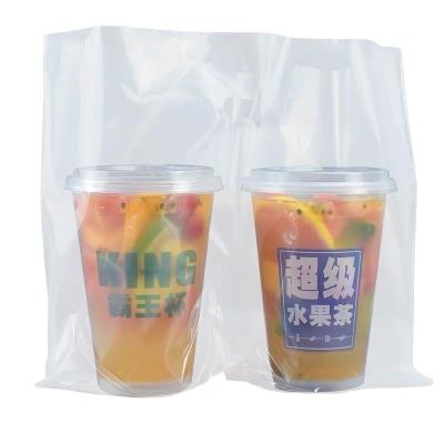 China Disposable plastic take out bags for beverage drinking cups holder bags bubble tea coffee take away carry poly bags for sale