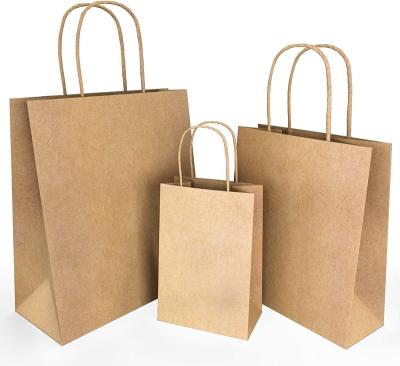 China Recycled Materials Custom Logo Printing Brown White Kraft Paper Packaging Top Handle Bag, Reusable Kraft Paper Bag With Handle for sale