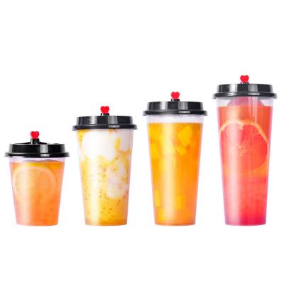 China Single Wall Clear PP disposable plastic cup with lid smoothie 12 16 24oz cold lemonade juice drink custom boba bubble milk tea plastic cups for sale