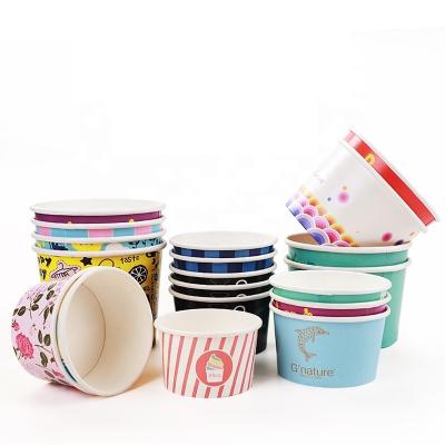 China Recyclable biodegradable black printing ice cream cup frozen yogurt cup for sale