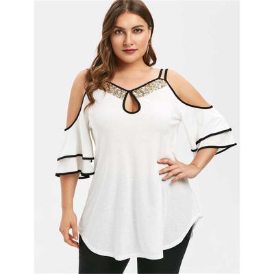 China Amazon Summer V-Neckline QUICK DRY Hot Selling Plus Size Chill Out Lace Tops Plus Size T Shirts for sale