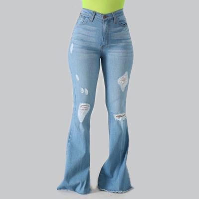 China New Breathable Jeans Pants High Waist Jeans Wide-leg Pants Ripped Denim Flared Pants Plus Size Women's Jeans for sale