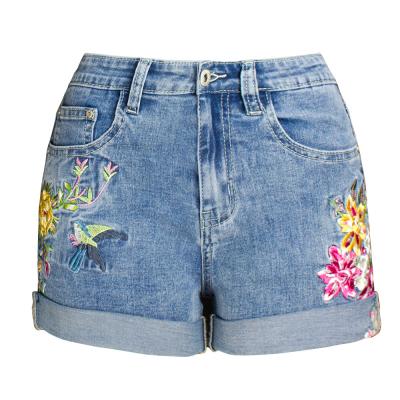 China Breathable Cotton Short Hot Breeches Women Jeans Ladies Fashion Cotton Denim Floral Embroidered Shorts for sale