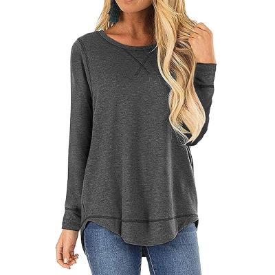 China Anti-Wrinkle Autumn Women Solid Color Sleeve Casual Round Neck Long Sleeve Tops Loose Pullover Blouses Femme Plus Size Female T-Shirts for sale