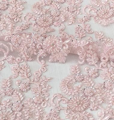 China Luxury Shrink-Resistant All Over Dress Lace Fabric, Heavy Hand Beaded Rhinestones Embroidery Tulle Lace Fabric Lot Stock Wholesale for sale