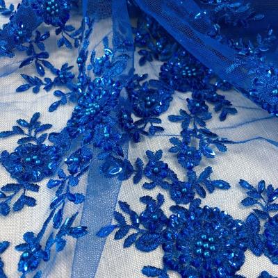 China Luxury Shrink-Resistant All Over Heavy Beaded Tulle Fabric Metallic Embroidery Lace Designs For Bridal Dress for sale