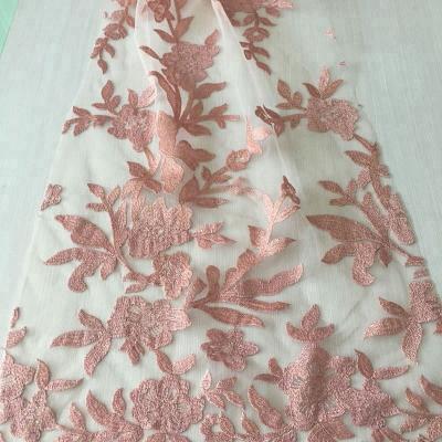 China Big Shrink-Resistant Fancy Metallic Flower Mesh Embroidery Fabric Designs For Dress for sale