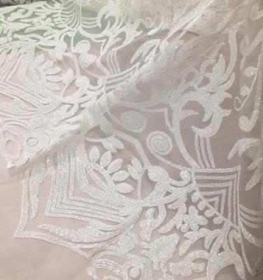 China Best Tear-Resistant Selling Heavy Matte Bridal Sequin Lace Fabric All Over Embroidery Design for Dress or Apparel, Bridal Sequin Lace Fabric for sale