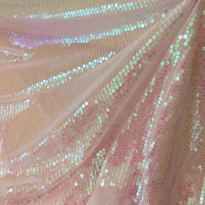 China Pink Tear-Resistant Sequined Lace Tulle Fabric Shiny All Over Order Lace Embroidery Fabric Designs For Dress Or Apparel for sale