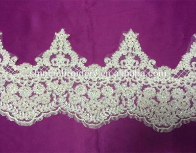 China Best Shrink-Resistant Selling Bridal Beaded Embroidery Lace Trim With Tying For Wedding Dress, Stock Lace Fabric for sale