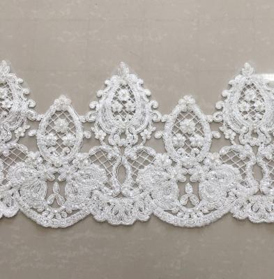 China New Design Shrink-Resistant Off-White Embroidery Rope Lace Beaded Lace Trimming Border For Bridal Or Dress, Wholesale Fabric Lace Trim for sale