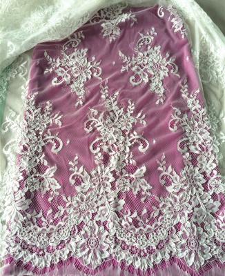 China Fancy off-white French cord lace embroidery Shrink-resistant French fabric for bridal dress or wedding for sale