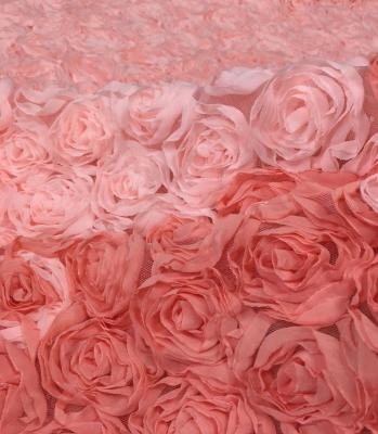 China Product Type Shrink-Resistant 3d Chiffon Heavy Ribbon Lace Rose Flowers Lace Embroidered Tulle Fabric For Dress Clothing, In Stock for sale