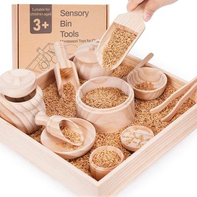 China Custom Wooden Toys Montessori Educational Toys Early Childhood Teaching Aid Custom Kids Baby DIY Wooden Kitchen Toys Sensory Bin Tools With Box for sale