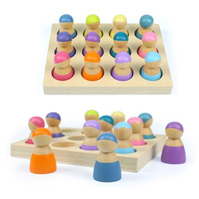 China DIY TOY Wooden Rainbow Block Stacking Toys Rainbow People Block Balls Rainbow Stacker Montessori Educational Children Play for sale