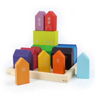 China DIY TOY House Building Blocks Beech Solid Wooden Children's Intelligence Game Pile Tower Building Block Toys for sale