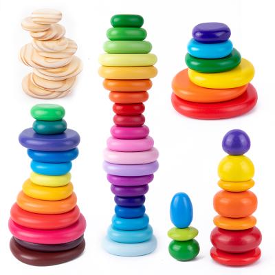 China DIY TOY Montessori Wood Rainbow Pebbles Block Toys Building Stacked Stones Stacking Block Game Toys for Kids Gift for sale