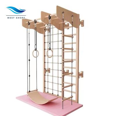 China Funny Educational Toy Wooden Swedish Ladder Wall Sets Kids Exercise Equipment Climbing Frame Monkey Bars Indoor Playground for sale