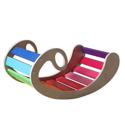 China Eco-friengly Indoor Playground Wooden Montessori Kids Balance Rocking Board Toy Rainbow Play Climbing Frame Arch Toys Kids Rocking Chair for sale