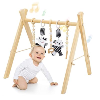 China Toy Montessori Foldable Wooden Baby Sensory Hanging Play Gym+Animal Rattle Educational Toys and Baby Teething Toys for sale