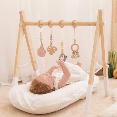 China Toy Wooden Indoor Play Gym Educational Toys Beech Frame Baby Toddler Hanging Teether Toy For Infant Play Gym Activity Set Wooden Teether For Baby for sale